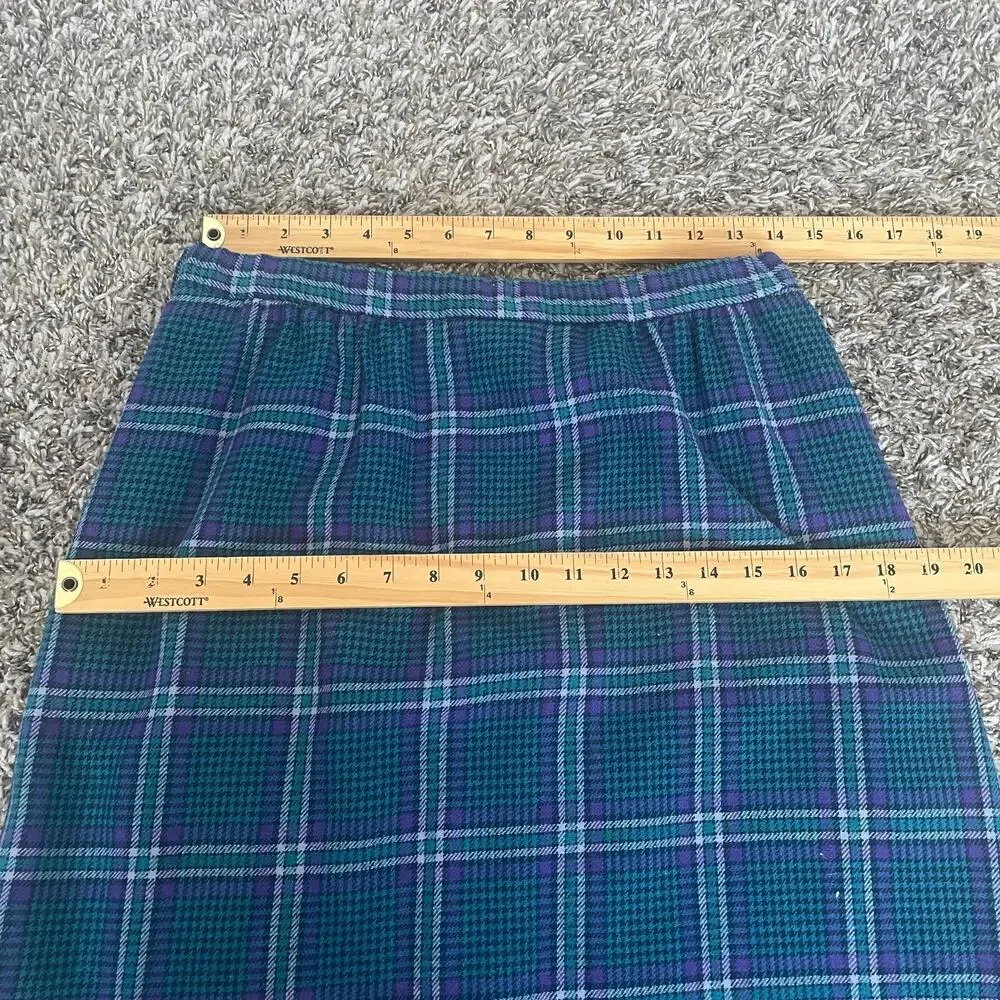 Vintage Pendleton Pencil Skirt Size 12 Blue Purple Tartan Plaid Wool Academia